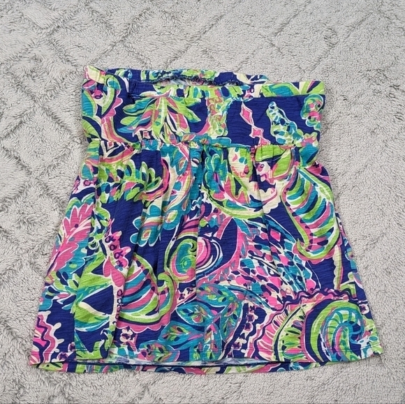Lilly Pulitzer Top Women's Medium Blue Green Val Tube Toucan Play Elastic - Picture 7 of 7